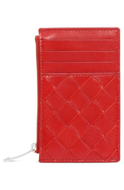 Bottega Veneta Intrecciato Leather Card Case In Bright Red