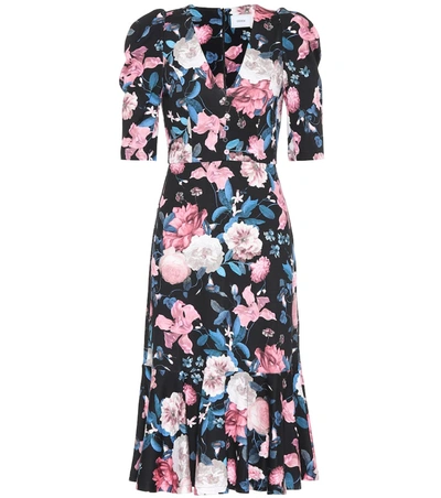 Erdem Ottavia Button-embellished Floral-print Ponte Midi Dress In Black / Pink