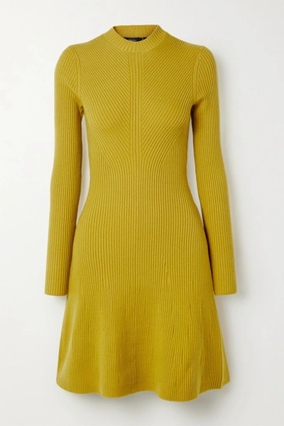 Theory Regal Moving Ribbed Long Sleeve Merino Wool Blend Sweater Dress In Yellow