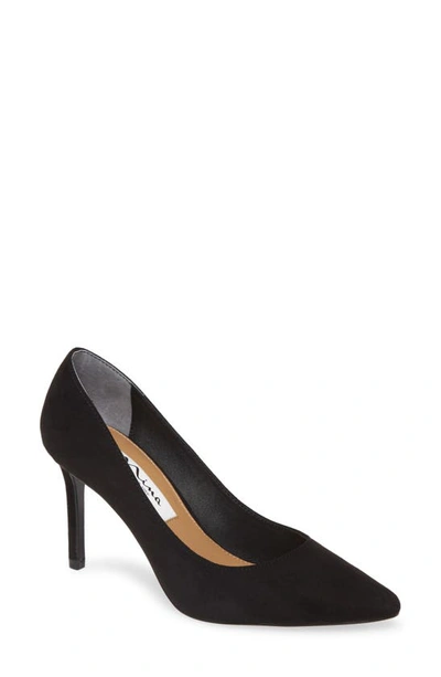 Nina 85 Pointy Toe Pump In Black Faux Leather