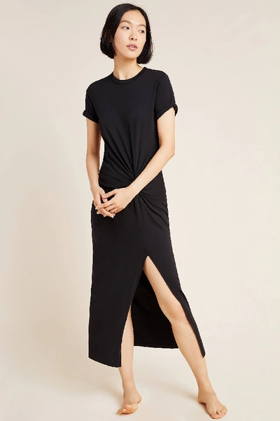 Stateside Twist Detail Side Slit Supima Cotton T-shirt Dress In Black