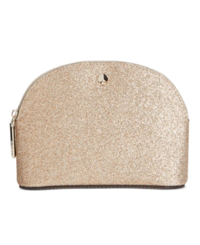 Kate Spade Burgess Court Glitter Small Cosmetics Case In Pale Gold/gold