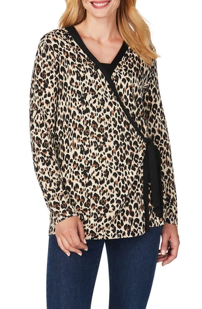 Foxcroft London Leopard Wrap Cardigan In Multi