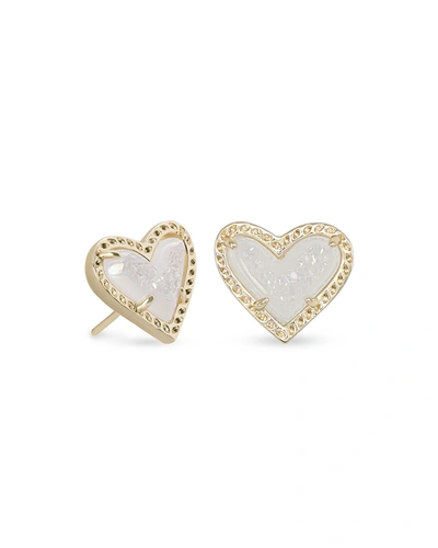 Kendra Scott Ari Heart Stud Earrings In Gold/ Iridescent Drusy