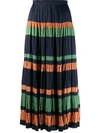 Ulla Johnson Ruffle-trimmed Striped Plissé-satin Midi Skirt In Midnight