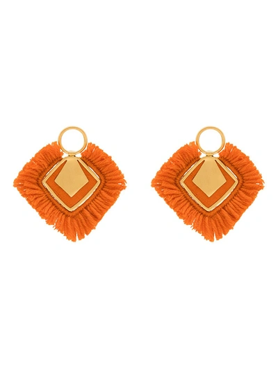 Katerina Makriyianni 24k Gold-plated Fringed Wool Earrings In Orange