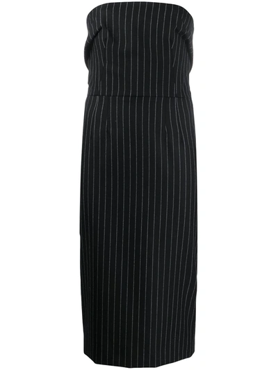 Dolce & Gabbana Woolen Fabric Pinstripe Midi Dress In Grey,black