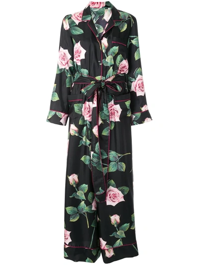 Dolce & Gabbana Tropical Rose Print Twill Suit In Black