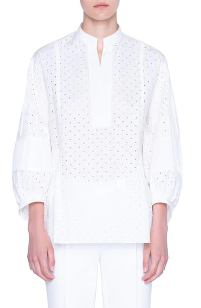 Akris Punto Pleated Pin-dotted Voluminous-sleeve Blouse In Cream
