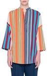 Akris Punto Parasol Striped Cotton Kimono-sleeve Blouse In Parasol Stripe Multi