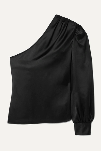Frame One-sleeve Silk-charmeuse Top In Black