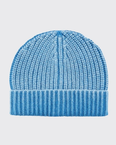 Iris Von Arnim Men's Carlus Stone-washed Knit Beanie Hat In Blue