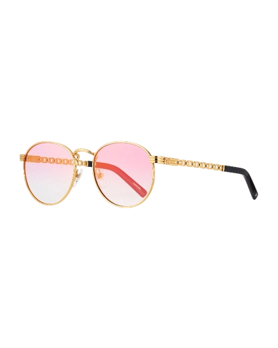 Vintage Frames Company Men's Equestrian Miami Vice Gold-plated Round Sunglasses In Pink