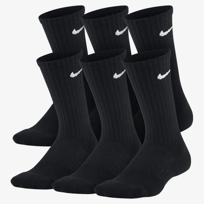 Nike Everyday Kids' Cushioned Crew Socks (6 Pairs) In Black/white