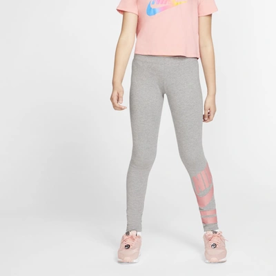 Nike Sportswear Big Kids' (girls') Graphic Leggings (carbon Heather) - Clearance Sale In Carbon Heather,pink Gaze