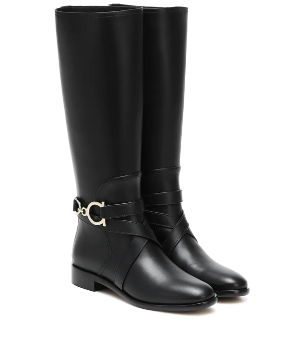 salvatore ferragamo gancini leather knee high boots
