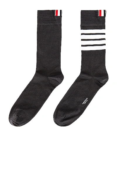 Thom Browne 4 Bar Stripe Mid Calf Socks In Dark Grey