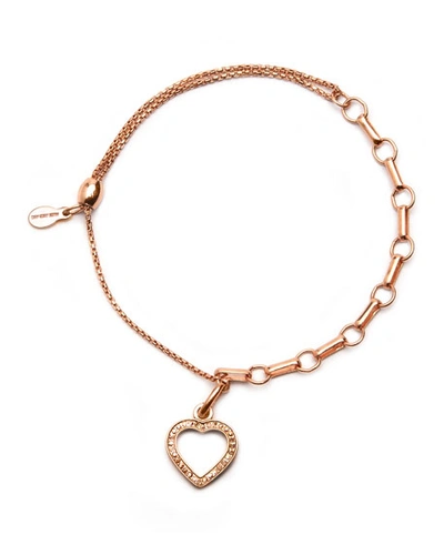 Alex And Ani Pave Heart Pull Chain Bracelet In Rose Gold