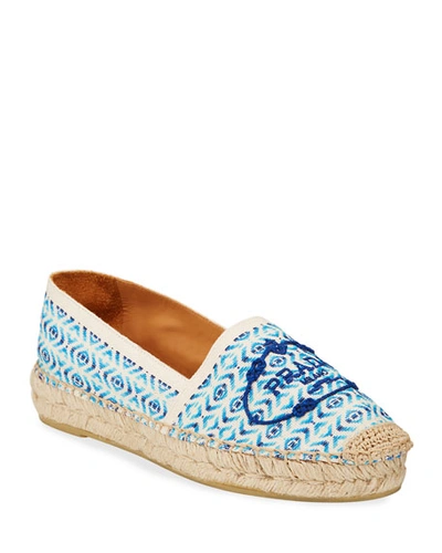 Prada Pattern Weave Flat Espadrilles In Blue