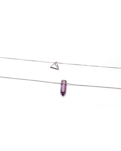 Alex And Ani Amethyst And Triangle Necklaces, Set Of 2 In Silver