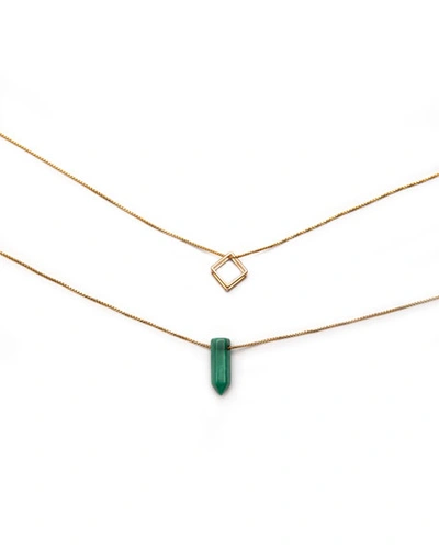 Alex And Ani Malachite And Square Necklaces, Set Of 2 In Gold