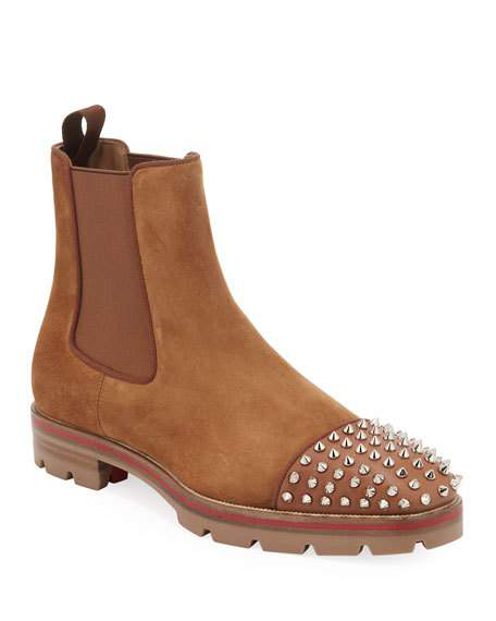 Christian Louboutin Men's Melon Spikes Red Sole Chelsea Boots In Brown ...