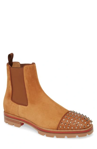 Christian Louboutin Men's Melon Spikes Red Sole Chelsea Boots In C489 Coconut/met Colombe