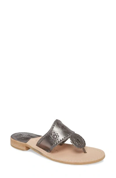Jack Rogers Jacks Flat Metallic Leather Thong Sandals In Pewter Leather
