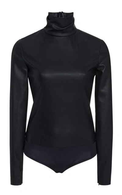 Alexander Wang Faux Leather Turtleneck Bodysuit In Black