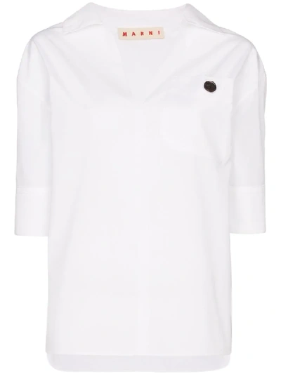 Marni Button Detail Cotton Shirt In White
