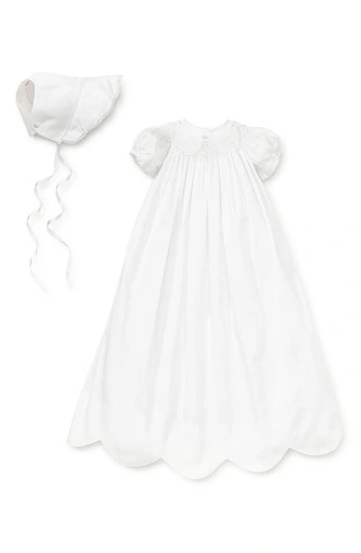 Kissy Kissy Girls' Scalloped Christening Gown & Bonnet Set - Baby In White