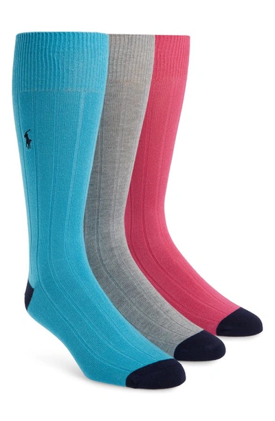 Polo Ralph Lauren Men's 3-pack Ribbed Contrast Crew Socks In Flamingo