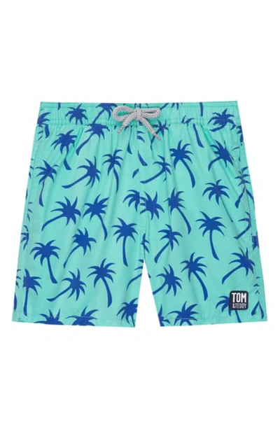 Tom & Teddy Boys' Palm Tree Swim Trunks - Little Kid, Big Kid In Emerald/ Blue