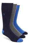 Polo Ralph Lauren Men's 3-pack Ribbed Contrast Crew Socks In Dark Blue