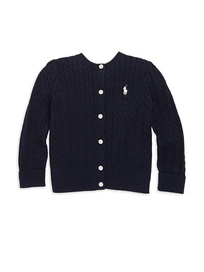 Ralph Lauren Babies' Logo-embroidered Cable-knit Cardigan In Navy