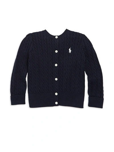 Polo Ralph Lauren Kids' Logo-embroidered Cable-knit Cardigan In Hunter Navy