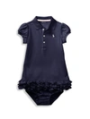 Ralph Lauren Babies' Cupcake Logo-embroidered Frill-hem Cotton Dress And Bloomer 3-24 Months In French Nvy