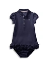 Polo Ralph Lauren Babies' Cupcake Logo-embroidered Frill-hem Cotton Dress And Bloomer 3-24 Months In French Navy