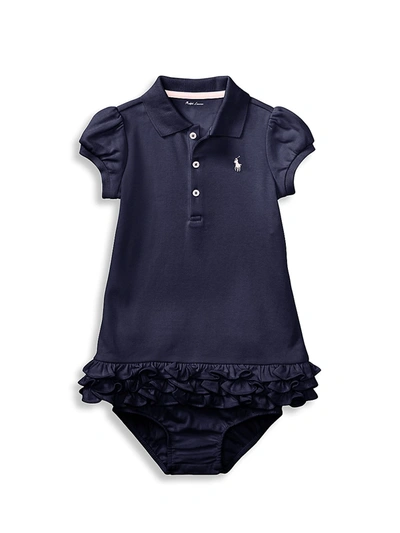 Ralph Lauren Babies' Cupcake Logo-embroidered Frill-hem Cotton Dress And Bloomer 3-24 Months In French Nvy