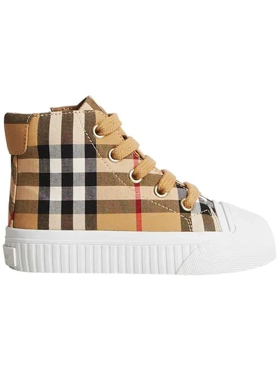 Burberry Unisex Belford Vintage Check High-top Sneakers - Toddler, Little Kid In Antique Yellow