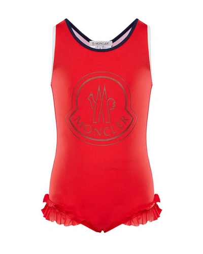 Moncler Girls' Ruffled Swimsuit - Big Kid In Red