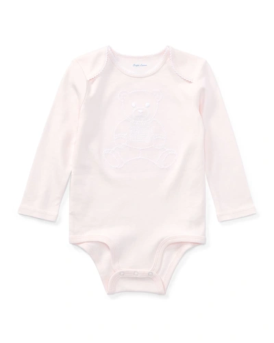 Ralph Lauren Girls' Embroidered Polo Bear Bodysuit - Baby In Pink