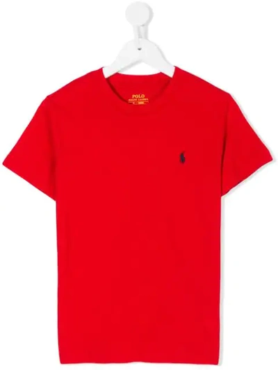 Ralph Lauren Kids' Red T-shirt For Baby Boy With Blue Iconic Pony Logo In Rosso