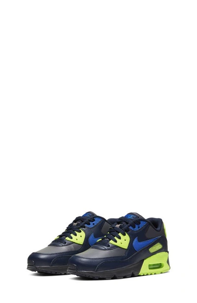 Nike Kids' Unisex Air Max 90 Leather Low-top Sneakers - Walker, Toddler In Dark Grey/ Volt/ Obsidian