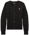 Ralph Lauren Kids' Big Girls Cable-knit Cotton Cardigan In Polo Black