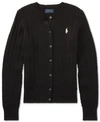 Polo Ralph Lauren Kids' Big Girls Cable-knit Cotton Cardigan In Polo Black