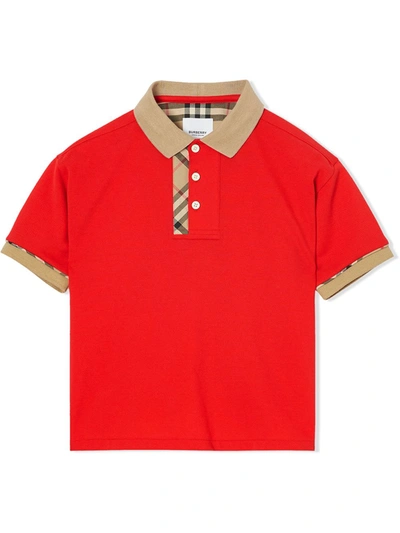 Burberry Kids' Boy's Archie Check-trim Polo Shirt, Size 3-14 In Rosso