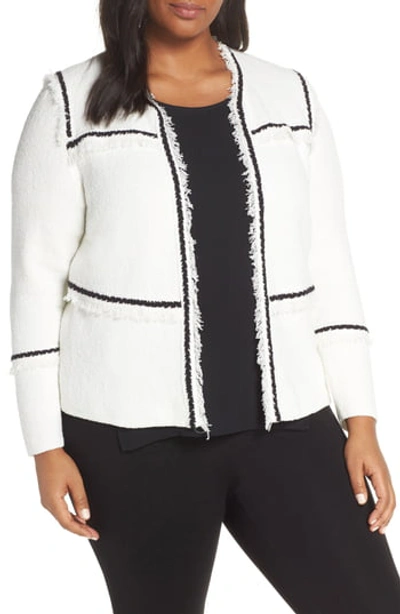 Nic And Zoe Plus Nic+zoe Plus First Class Fringe Trim Jacket In Paper White
