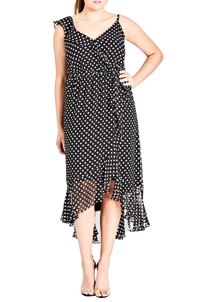 City Chic Plus Dot Print Ruffled Midi Dress In White Spot