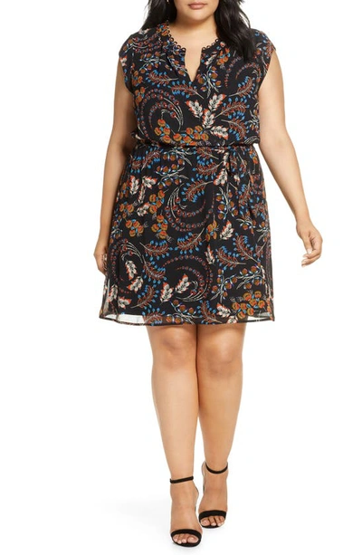 Daniel Rainn Plus Floral Print Cap-sleeve Dress In Black